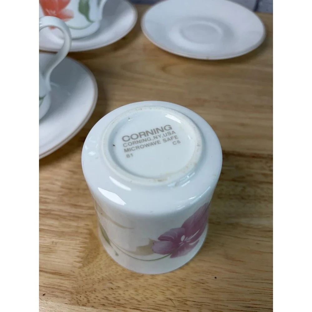 Corelle Corning PACIFICA Mugs And Saucer Set Of 4 Vintage